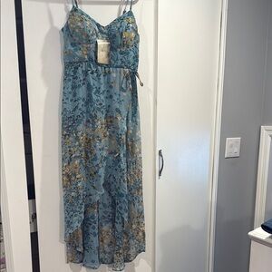 Lily Rose Teal and Gold Floral Dress